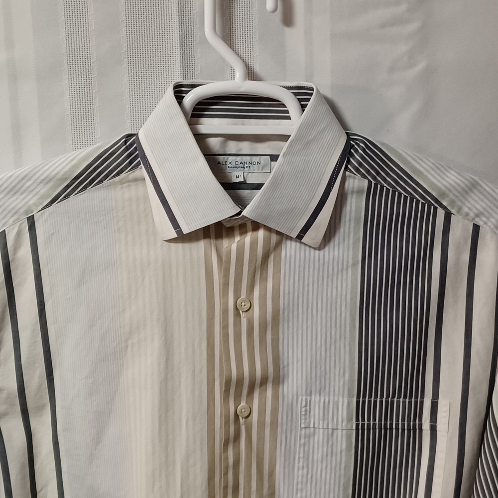 Alex Cannon Button Down Mens M Multi Striped Long‎ Sleeve Cotton Dress Shirt